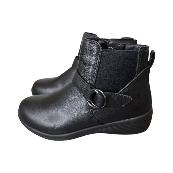 Skechers Womens 6 Arya Mod Squad Black Memory Foam Leather Ankle Wedge Booties - Picture 2 of 15